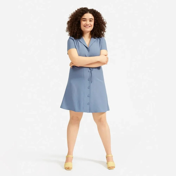 EVERLANE The Japanese‎ GoWeave Notch Shirt Dress in Blue - Picture 1 of 10